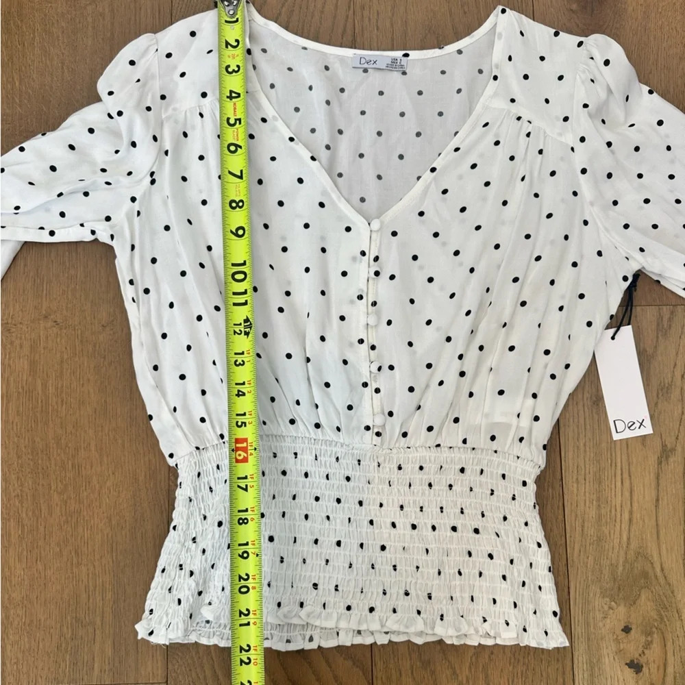 NWT Dex Polka‎ Dot Smocked Blouse Black and White Small - Picture 10 of 10